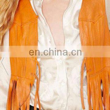 2015 New Style Sleeveless Tassels Women PU Leather Jacket photo-2