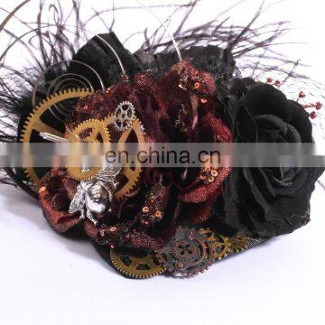 Steampunk Mini Hat Fascinator With Flowers and Gears photo-6