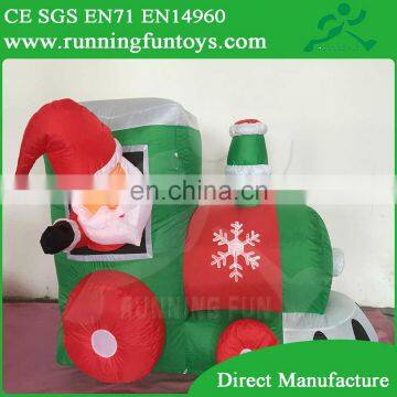 Hot mini air blown inflatable Santa Claus on train, inflatable pop up Christmas product