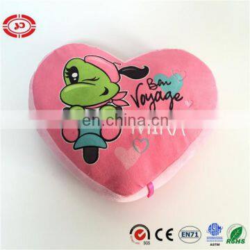 Heart shape with frog printed pattern pink girl lovely soft stuffed pillow