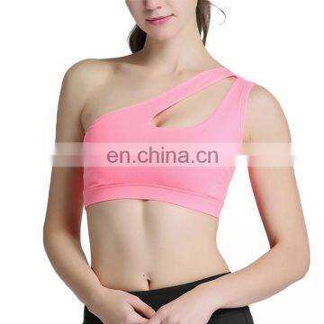 2017 Pink One Shoulder Gym Crop Top ladies gym sport fitness wear women