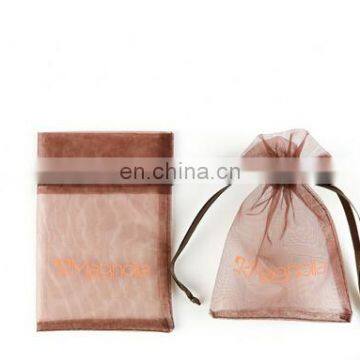 Brown organza bag with printed