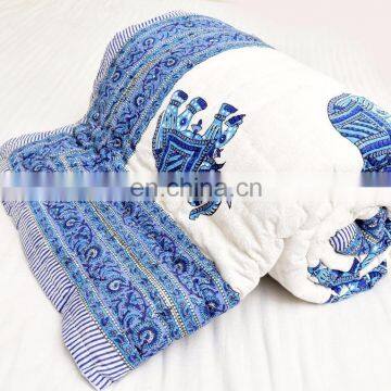 Indian Handmade Latest Quilted Razai Jaipuri Elephant Print 100% Cotton Winter Queen Quilt