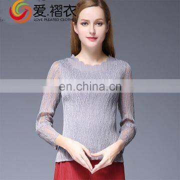 African Fancy Neck Lace Design Ladies Sexy Slim Blouses With Light Gray Lace photo-3