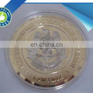 Custom two tone plated eagle challenge coin with plastic box