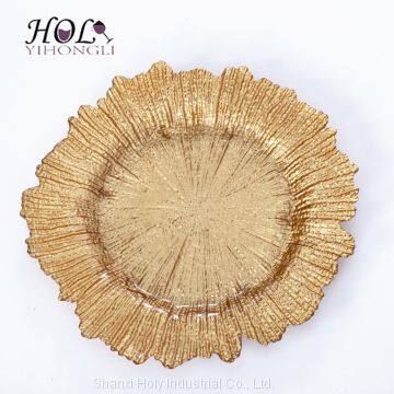 Elegant gold dinner charger plates factory wholesale 13inch glass plates for decoration or wedding