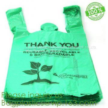 compostable t shirt bag,100% Biodegradable Compostable Plastic bag,EN13432 certified compostable bag biodegradable plast