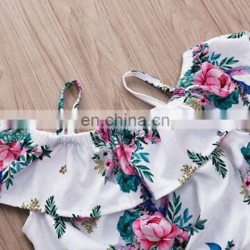 2019 Summer Kids Outfit Cotton Girls off Shoulder Tops Floral Print Tshirt & Girls Flower Shorts 2pc Set photo-4