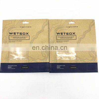 Socks Packaging Paper Bag 100% Biodegradable 3 Side Seal Paper Bag With Logo Print Kraft Paper Flat Pouch for Clothing photo-3
