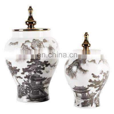 Table Decoration Traditional Large Hand Painted Chinese Vase With Lid