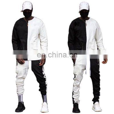 Wholesale custom cotton spandex male spring and autumn suit street hip-hop contrast stitching long-sleeved jogging suit