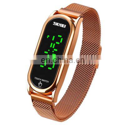 Luxury Skmei 1697 LED Digital Touch Screen Watch Women Stainless Steel Mesh Band Ladies Watches with Magnetic Buckle