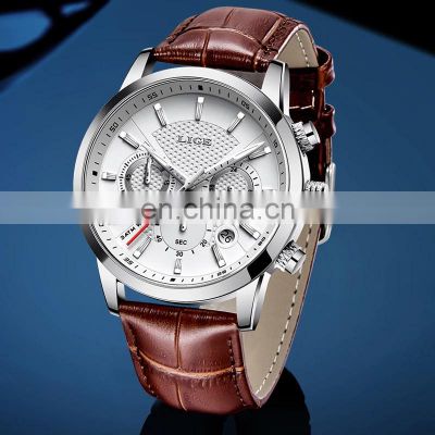 Lige 9866 Sport Quartz Watches for Men Water Proof Luminous Leather Band Reloj Men Wristwatch Luxury Watch in Strap For Man