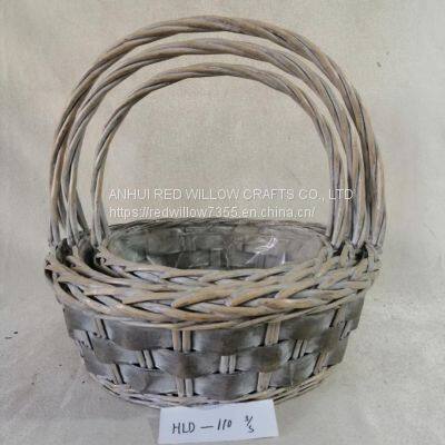 Garden or Home Decoration Wicker Willow Round Laundry Storage Basket with Handle