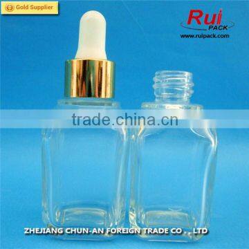 square glass essential oil dropper bottle, transparent luxury square liquid glass dropper bottles