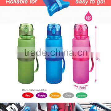 650ml Adult and Child Silicone Foldable Water Bottle for Traveling BPA Free photo-3