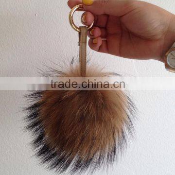 Fashion Popular Ladies Fur Ball Key Chain 100% Real Racoon Fur Keychains photo-3