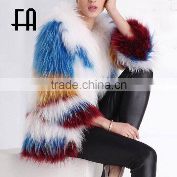 Factory wholesale price colorfull raccoon knitted fur overcoat