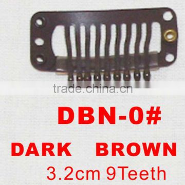 DBN-0# Retail and wholesale 32mm long Dark Brown color 9 straight teeth easy snap clips for hair extensions wigs wefts weavings