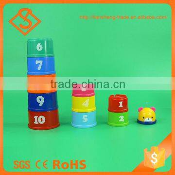 Durable plastic multicolor stacked cup kids block toys