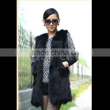 QD70602 Black Color Real Fox Fur Waistcoat