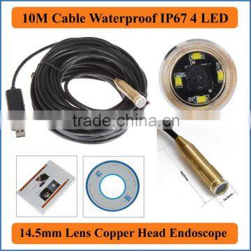 10M USB Cable Length Classic copper head industrial Endoscope 14.5mm Lens USB Endoscope 4 LED IP67 Waterproof Camera Endoscope