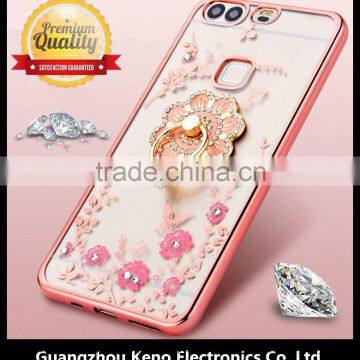 Keno Luxury Bling Bling Diamond Rhinestone Electroplating Flower Mobile Phone Case for Huawei P9