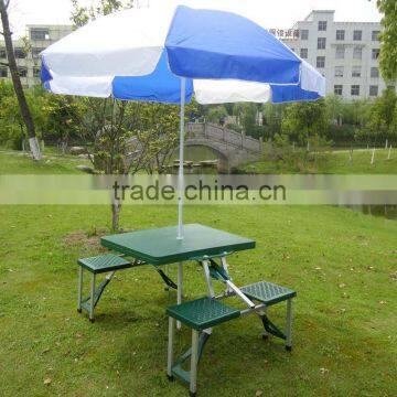 Green plastic folding picnic table with 4 chairs color green