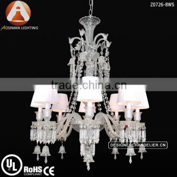 8 Light Baccarat Crystal Chandelier with White Lampshade