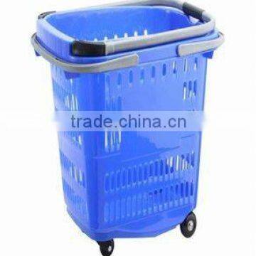 Rolling 50L plastic shopping basket