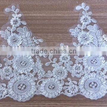 Embroidery bridal corded lace trimming with bead design