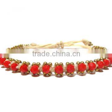 MMBR199A020 Handmade in Thailand Handwoven Red Crystal Beaded Bracelet Boho Fashion Jewelry Semiprecious Stone Summer 2016
