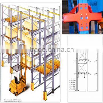 Space saving warehouse storage push back racking