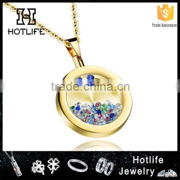 Fashion Jewelry 2016 Stainless Steel 18K Yellow Gold Plated Coin Holder Necklace With Floating Beads