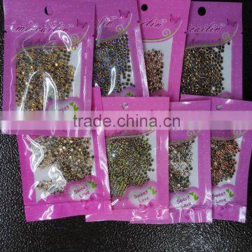 500pcs 3mm Glass Gems Stone Nail Jewelry with Gold Metal Ring