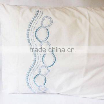 Plain cotton flower embroidered hemstitched pillow cases