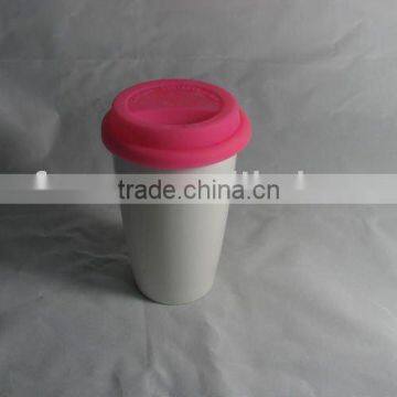 YF11004 double wall ceramic mug with silicon lid