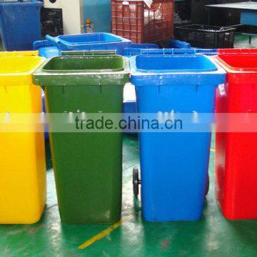 Outdoor 120L advertising bin plastic garbage bin with wheels yellow rubbish bin