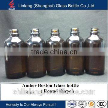 Amber glass bottle boston round 4oz