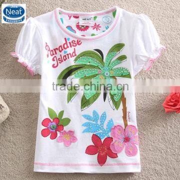 (S286A) 2 colors white 2-6Y wholesale summer girls t shirt new design girl short sleeves t shirt cheap guangzhou kids clothes