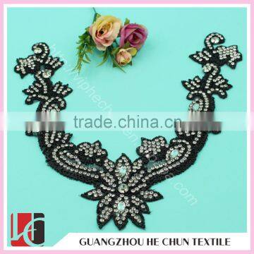 HC-0155 Accepct OEM Rhinestone Appliques for Kids Clothing/A Class Crystal Beaded Collars Trim