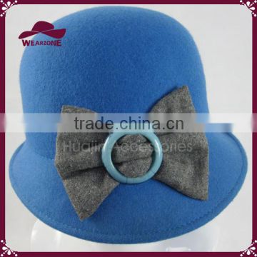 Felt Wool Bowler Brim Hat Lady Bowknot Cloche