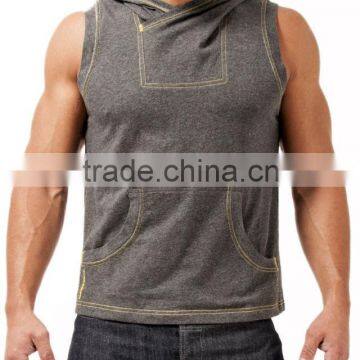 OEM Wholesale Plain Black Sleeveless Gym Hoodie