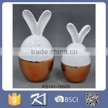 Holiday-gifts golden electroplated antique white porcelain rabbits for sale