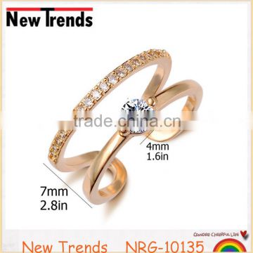 New design inlaid zircon rose gold simple style open ring for woman