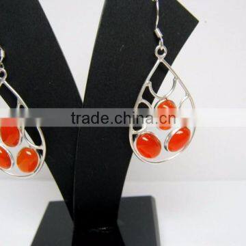 Carnelian Oval Cabochon Natural Gemstone 925 Sterling Silver Earrings, Designer 925 Silver Earrings, Fashionable Earrings