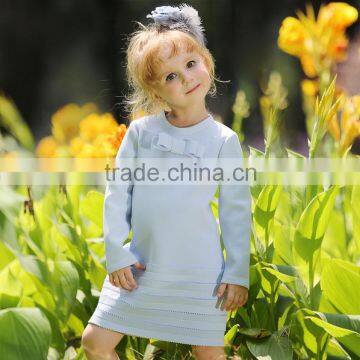 Fashion Girls One-pcs Dress With Long Sleeve And Double Bowknot Toddler Girls Clothing GD80810-70F