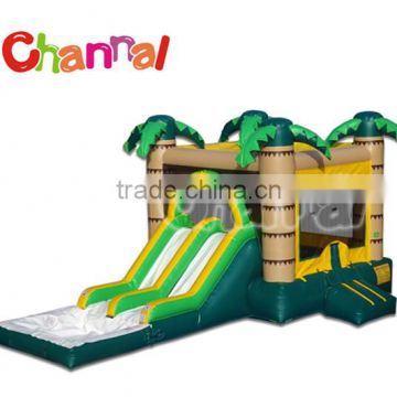 Double lane inflatable palm tree water combo bouncers with pool