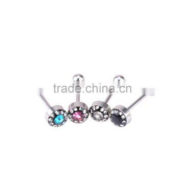 Color Gems Paved Steel Round Plate Tongue Ring Barbell - Gauge 16G Post length 6mm.