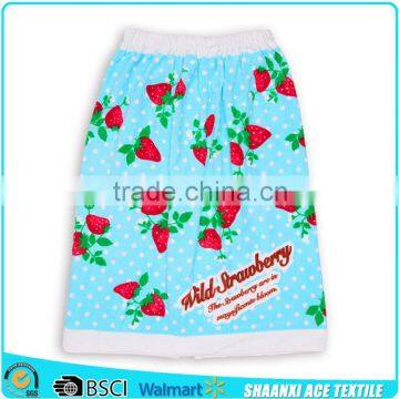 Soft cotton towel velour printing strawberry towel skirt for kids